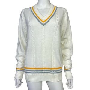 Fred Perry Sweaters | Fred Perry Sportswear Vtg Men's L Large White Cable Knit Pullover Sweater Euc | Color: White/Yellow | Size: L | Modgeneration's